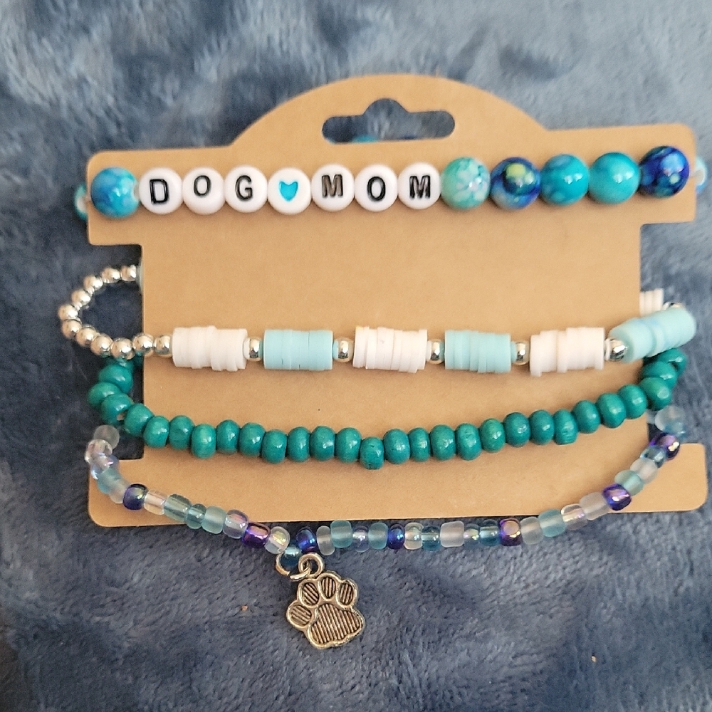 Turquoise and Blue 'Dog Mom' Bracelet Set